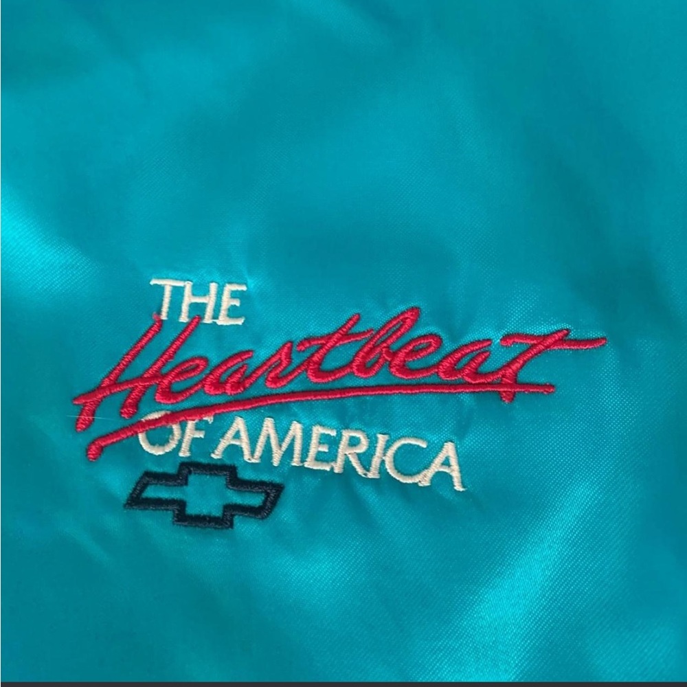 Vintage Chevrolet 'The Heartbeat of America' Teal Bomber Jacket - Embroidered - Picture 3 of 6